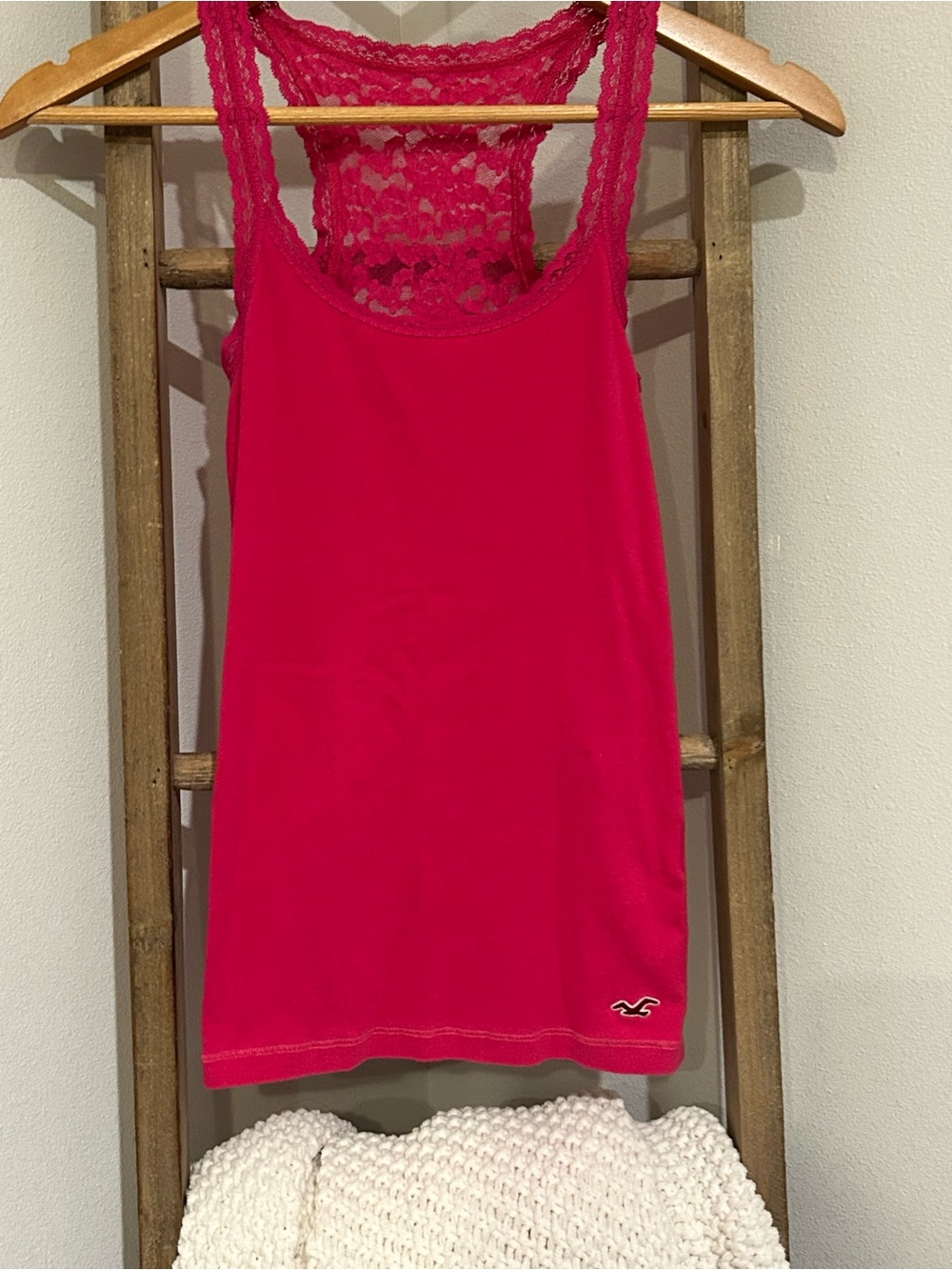 Hollister Vintage Y2K Pink Lace-Back Tank Top
